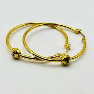 Henri Bendel 925 Sterling Gold Vermeil Hoop Crystal Earrings